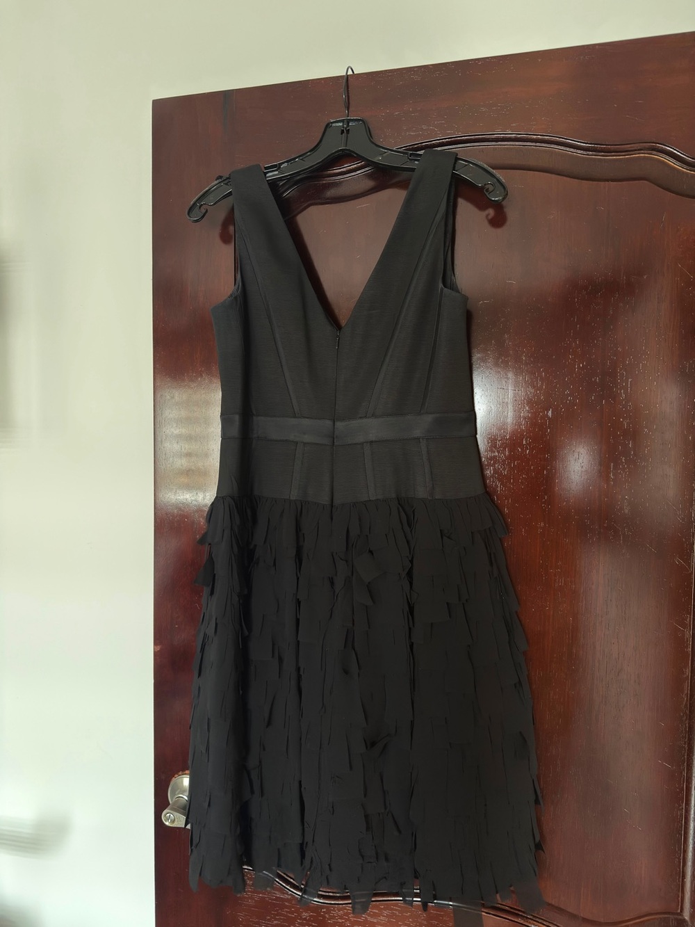 Aidan Mattox. Black V-Neck Chiffon Tiered Cocktail Dress